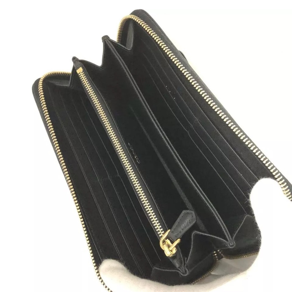 Authentic PRADA Logo Saffiano Ribbon Leather Zip Around Long Wallet Black - Picture 5 of 12